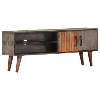 TV-Schrank Grau 130x30x46 cm Raues Mango-Massivholz