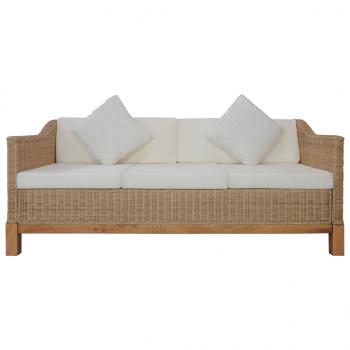 3-Sitzer-Sofa mit Kissen Natürliches Rattan