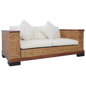 ARDEBO.de - 2-Sitzer-Sofa mit Auflagen Braun Natur Rattan