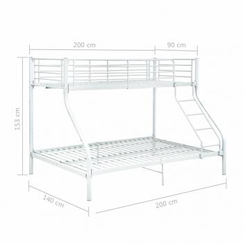 Etagenbettgestell Weiß Metall 140x200 cm/90x200 cm 