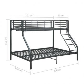 Etagenbettgestell Schwarz Metall 140x200 cm/90x200 cm 