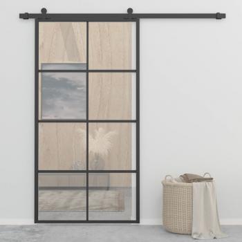 ARDEBO.de - Schiebetür Aluminium und ESG Glas 102,5x205 cm Schwarz