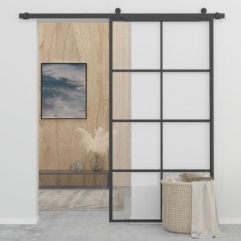 Schiebetür Aluminium und ESG Glas 102,5x205 cm Schwarz