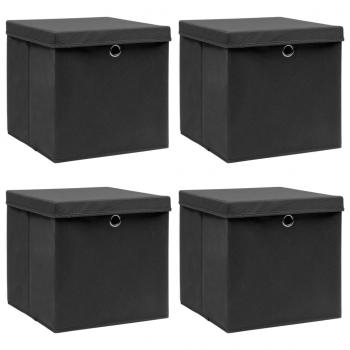 ARDEBO.de - Aufbewahrungsboxen mit Deckeln 4 Stk. Schwarz 32x32x32 cm Stoff