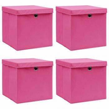 ARDEBO.de - Aufbewahrungsboxen mit Deckeln 4 Stk. Rosa 32x32x32 cm Stoff