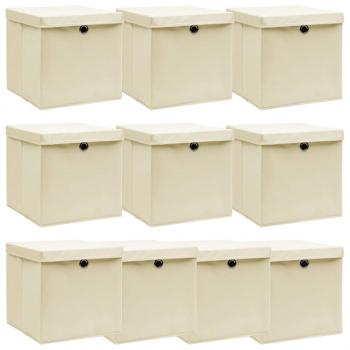 ARDEBO.de - Aufbewahrungsboxen mit Deckel 10 Stk. Creme 32x32x32 cm Stoff