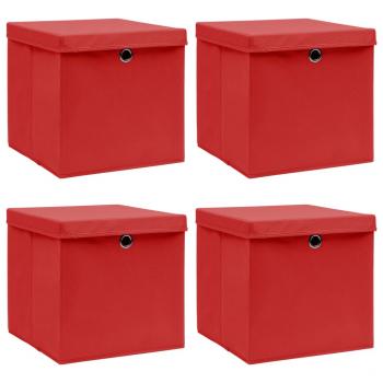 ARDEBO.de - Aufbewahrungsboxen mit Deckeln 4 Stk. Rot 32x32x32 cm Stoff