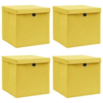 ARDEBO.de - Aufbewahrungsboxen mit Deckeln 4 Stk. Gelb 32x32x32 cm Stoff