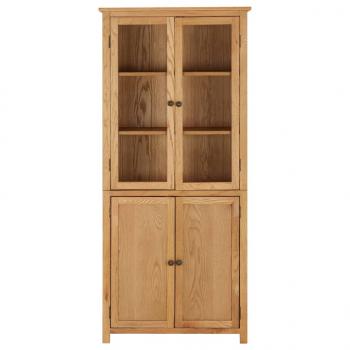 Bücherschrank mit 4 Türen 90x35x200 cm Eiche Massivholz & Glas