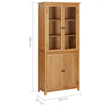 Bücherschrank mit 4 Türen 80x35x180 cm Eiche Massivholz & Glas