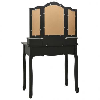 Schminktisch-Set mit Hocker Schwarz 80x69x141 cm Paulowniaholz 