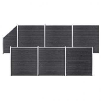 ARDEBO.de - WPC Zaun-Set 6 Quadrate + 1 Schräge 1138x186 cm Grau