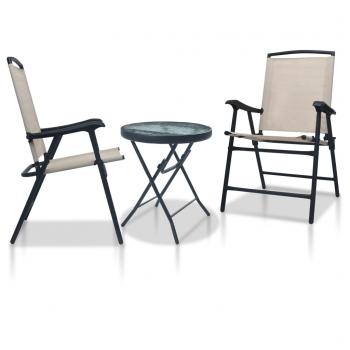 ARDEBO.de - 3-tlg. Bistro-Set Cremeweiß Stahl