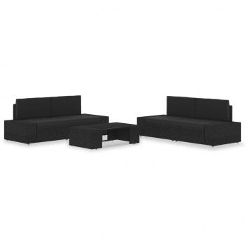 ARDEBO.de - 5-tlg. Garten-Lounge-Set Poly Rattan Schwarz