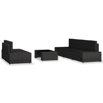 6-tlg. Garten-Lounge-Set Poly Rattan Schwarz