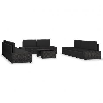 ARDEBO.de - 10-tlg. Garten-Lounge-Set Poly Rattan Schwarz