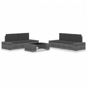 ARDEBO.de - 5-tlg. Garten-Lounge-Set Poly Rattan Grau