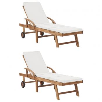 ARDEBO.de - Sonnenliegen mit Auflagen 2 Stk. Massivholz Teak Creme