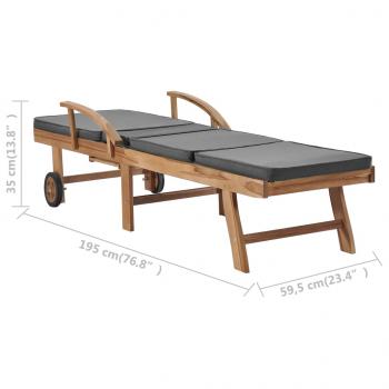 Sonnenliegen mit Auflagen 2 Stk. Massivholz Teak Dunkelgrau