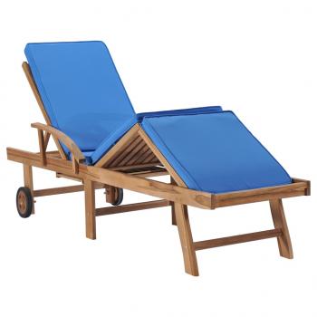 Sonnenliegen mit Auflagen 2 Stk. Massivholz Teak Blau