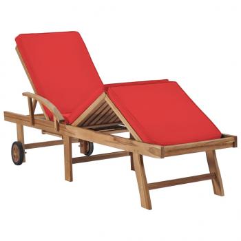 Sonnenliegen mit Auflagen 2 Stk. Massivholz Teak Rot