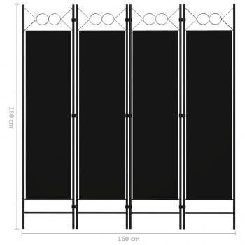 4-tlg. Raumteiler Schwarz 160 x 180 cm