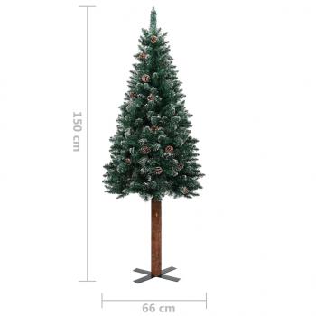 Weihnachtsbaum Schlank mit Echtholz und Schnee Grün 150 cm