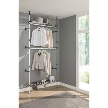 Teleskop-Garderobe mit Stangen und Regal Aluminium