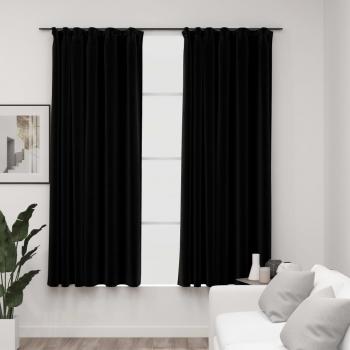 ARDEBO.de - Verdunkelungsvorhänge Haken Leinenoptik 2Stk. Schwarz 140x175cm