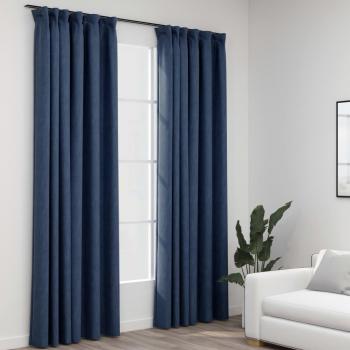 ARDEBO.de - Verdunkelungsvorhänge Haken Leinenoptik 2 Stk. Blau 140x225cm