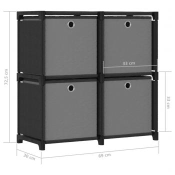 Würfelregal mit 4 Boxen Schwarz 69x30x72,5 cm Stoff