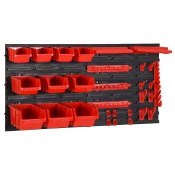 ARDEBO.de - 35-tlg Stapelboxen-Wandregal Rot & Schwarz 77x39cm Polypropylen