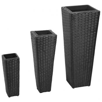 ARDEBO.de - Garten-Hochbeet 3-tlg. Poly Rattan Schwarz