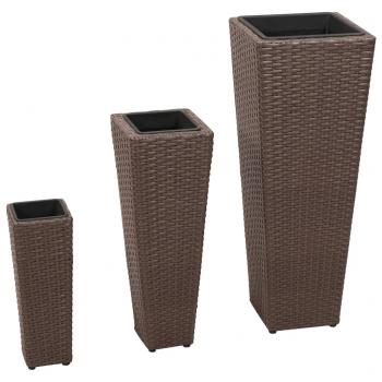 ARDEBO.de - Blumenkübel 3 Stk. Polyrattan Braun