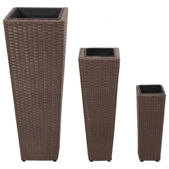 Blumenkübel 3 Stk. Polyrattan Braun