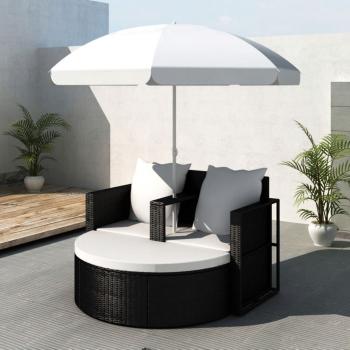 ARDEBO.de - Gartenbett mit Sonnenschirm Braun Poly Rattan