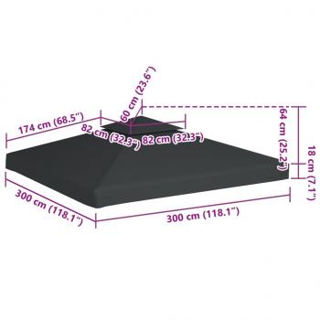 Pavillon-Ersatzdach 310 g/m² Dunkelgrau 3x3 m