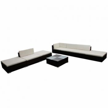 8-tlg. Garten-Lounge-Set mit Auflagen Poly Rattan Braun