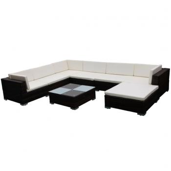 8-tlg. Garten-Lounge-Set mit Auflagen Poly Rattan Braun