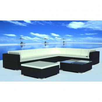 ARDEBO.de - 8-tlg. Garten-Lounge-Set mit Auflagen Poly Rattan Schwarz