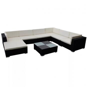 8-tlg. Garten-Lounge-Set mit Auflagen Poly Rattan Schwarz