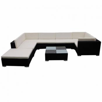 8-tlg. Garten-Lounge-Set mit Auflagen Poly Rattan Schwarz