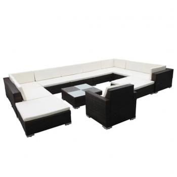 12-tlg. Garten-Lounge-Set mit Auflagen Poly Rattan Braun