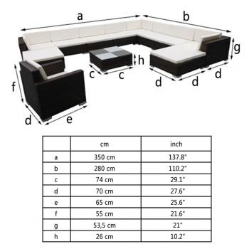 12-tlg. Garten-Lounge-Set mit Auflagen Poly Rattan Braun