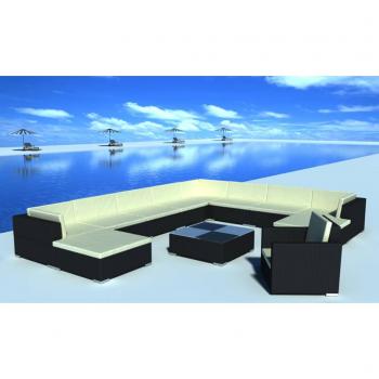 ARDEBO.de - 12-tlg. Garten-Lounge-Set mit Auflagen Poly Rattan Schwarz