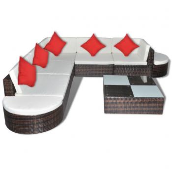 8-tlg. Garten-Lounge-Set mit Kissen Poly Rattan Braun