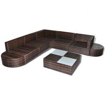 8-tlg. Garten-Lounge-Set mit Kissen Poly Rattan Braun