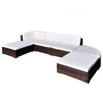 ARDEBO.de - 6-tlg. Garten-Lounge-Set mit Auflagen Poly Rattan Braun