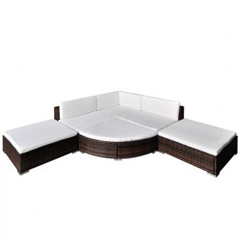 6-tlg. Garten-Lounge-Set mit Auflagen Poly Rattan Braun