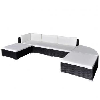 ARDEBO.de - 6-tlg. Garten-Lounge-Set mit Auflagen Poly Rattan Schwarz